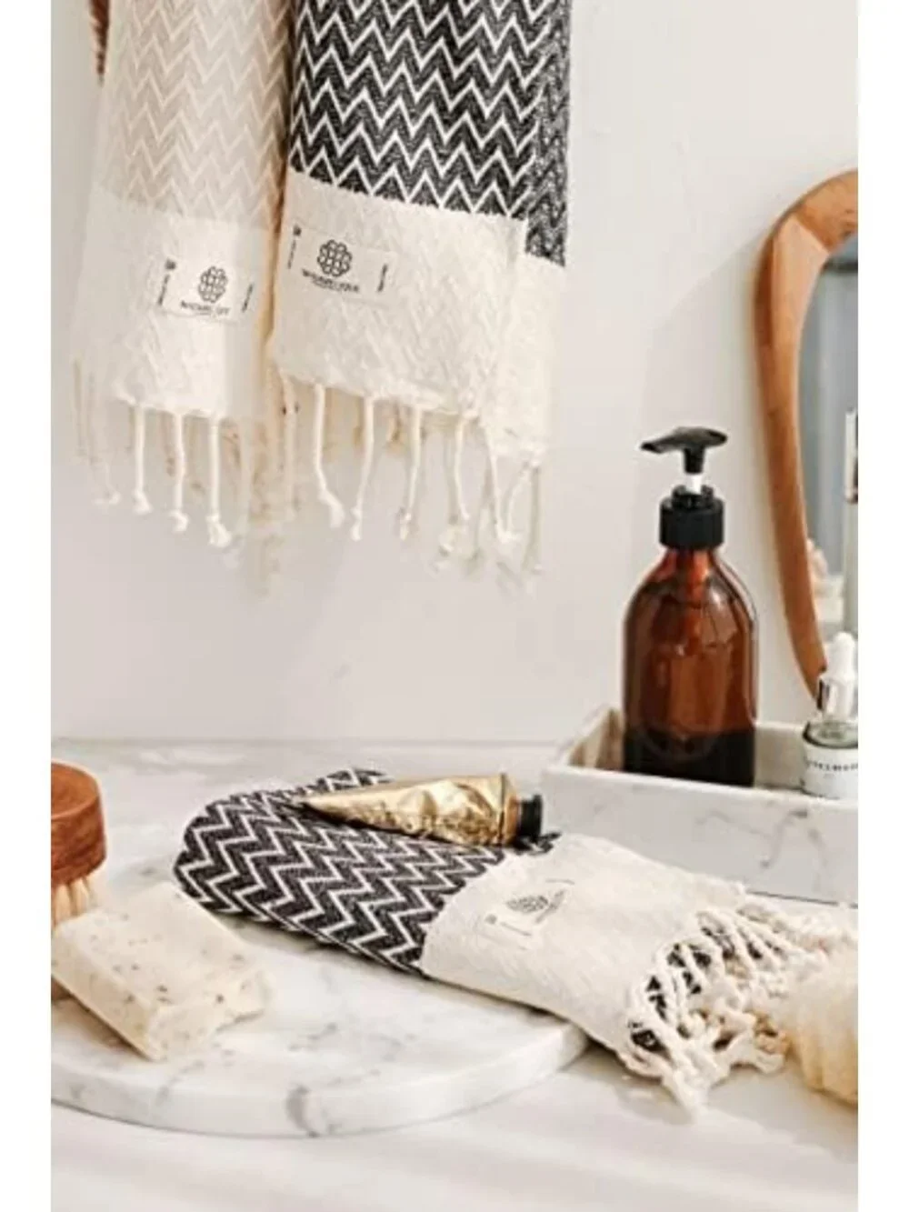 Set of 2 Decorative Hand Towels - 100% Cotton Peshtemal for Bath, Kitchen, Yoga